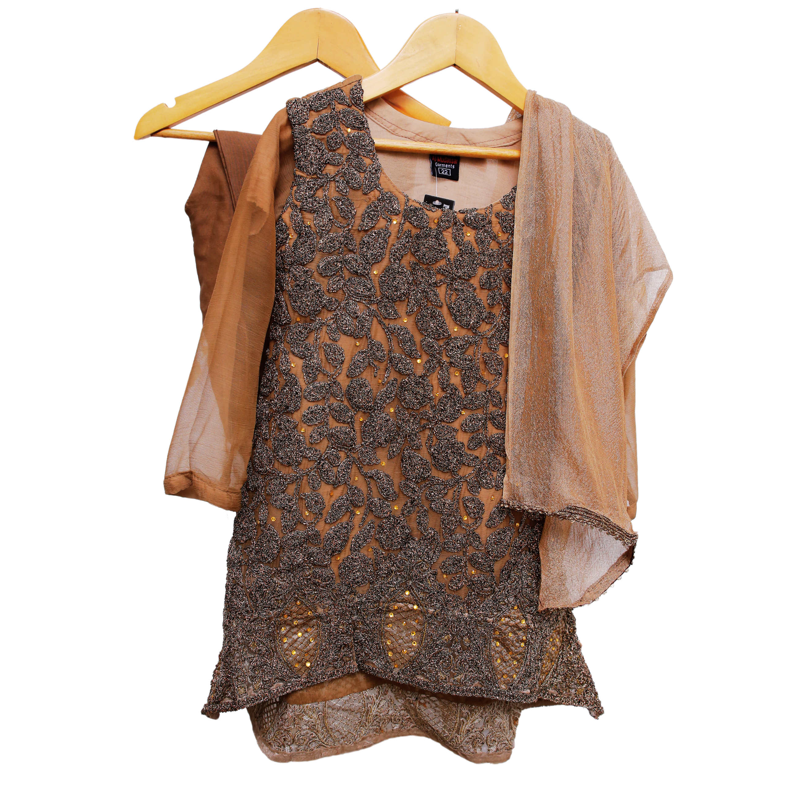 Kids Brown Sequined Kurta Shalwar by Modiste