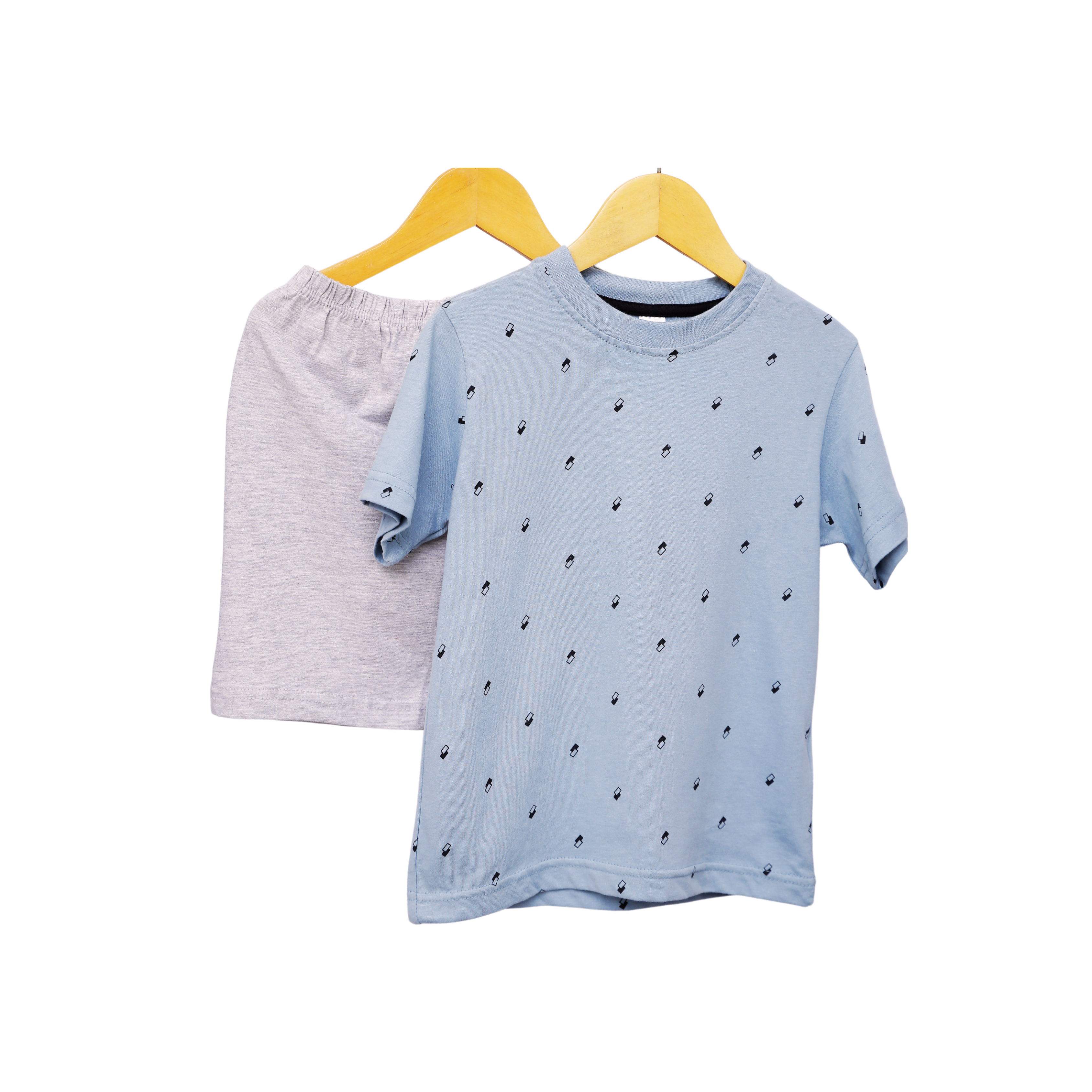 Boys' Stylish Blue Patterned Short Sleeve Pajama Set