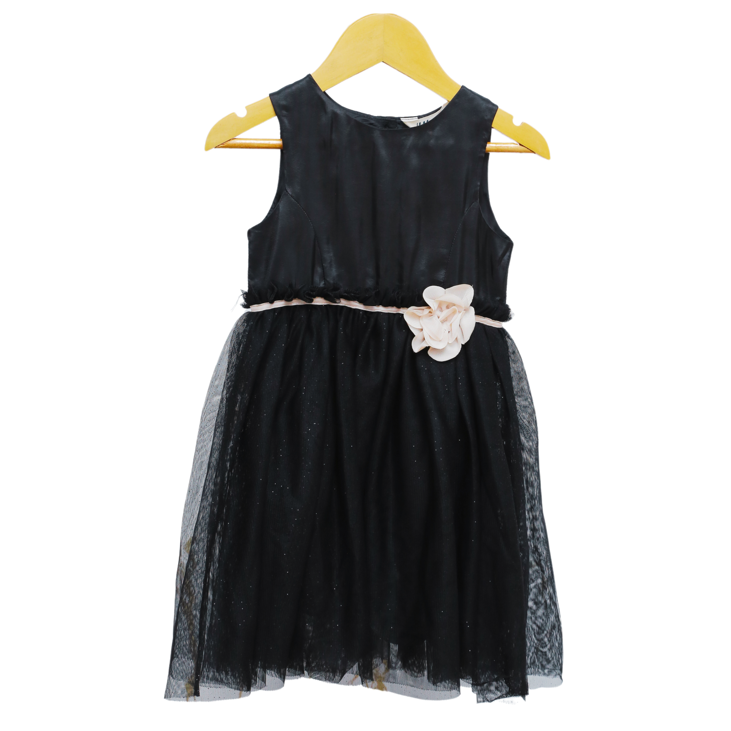 Kids Black Tulle Dress with Flower by Modiste