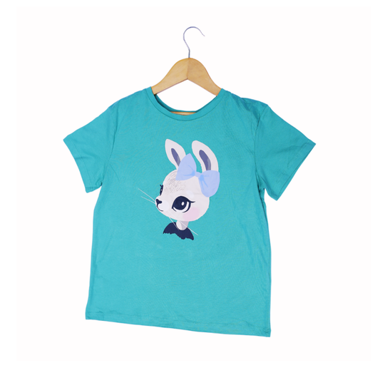 Kids' Teal Bunny Graphic T-Shirt – Soft and Playful