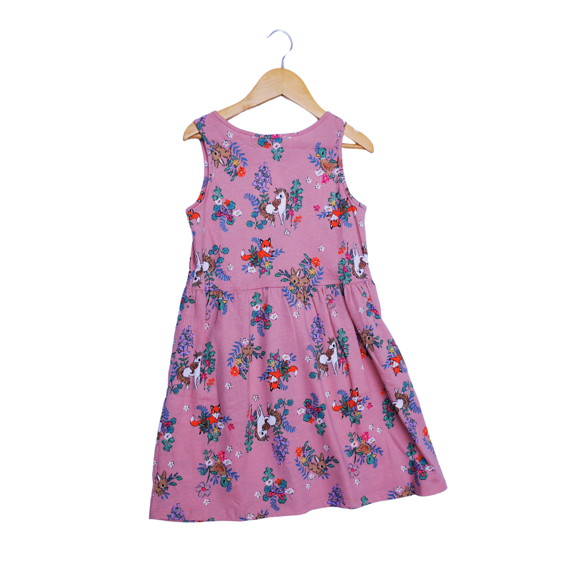 Pink Floral Unicorn Print Sleeveless Dress for Girls