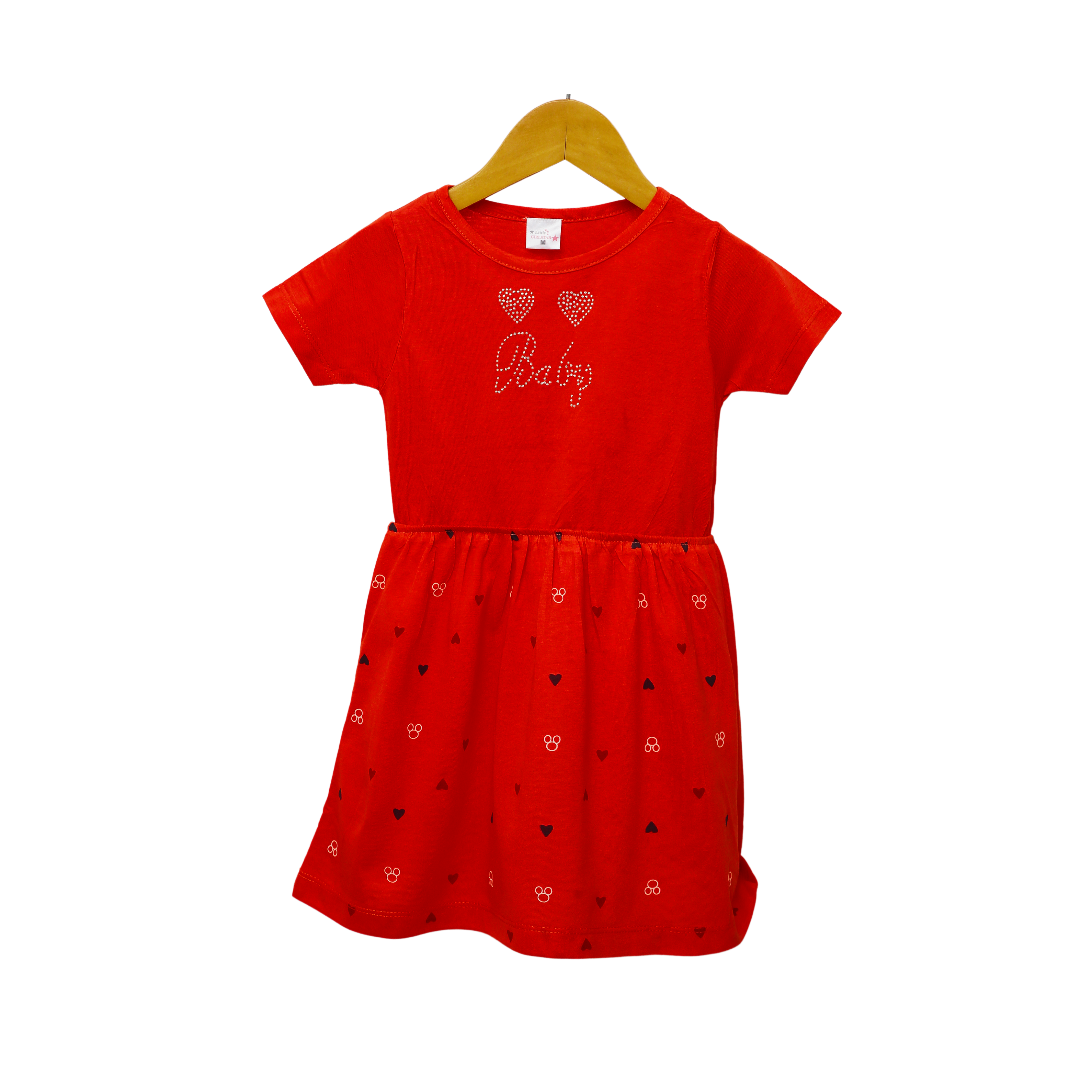Modiste Red Baby Heart Print Cotton Dress for Girls