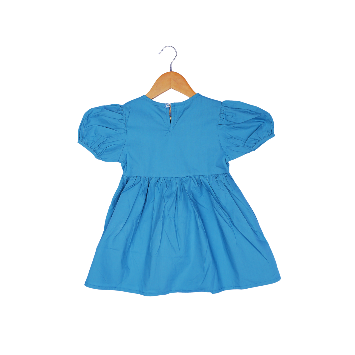 Girls' Blue Puff Sleeve Dress with Matching Shoulder Bag