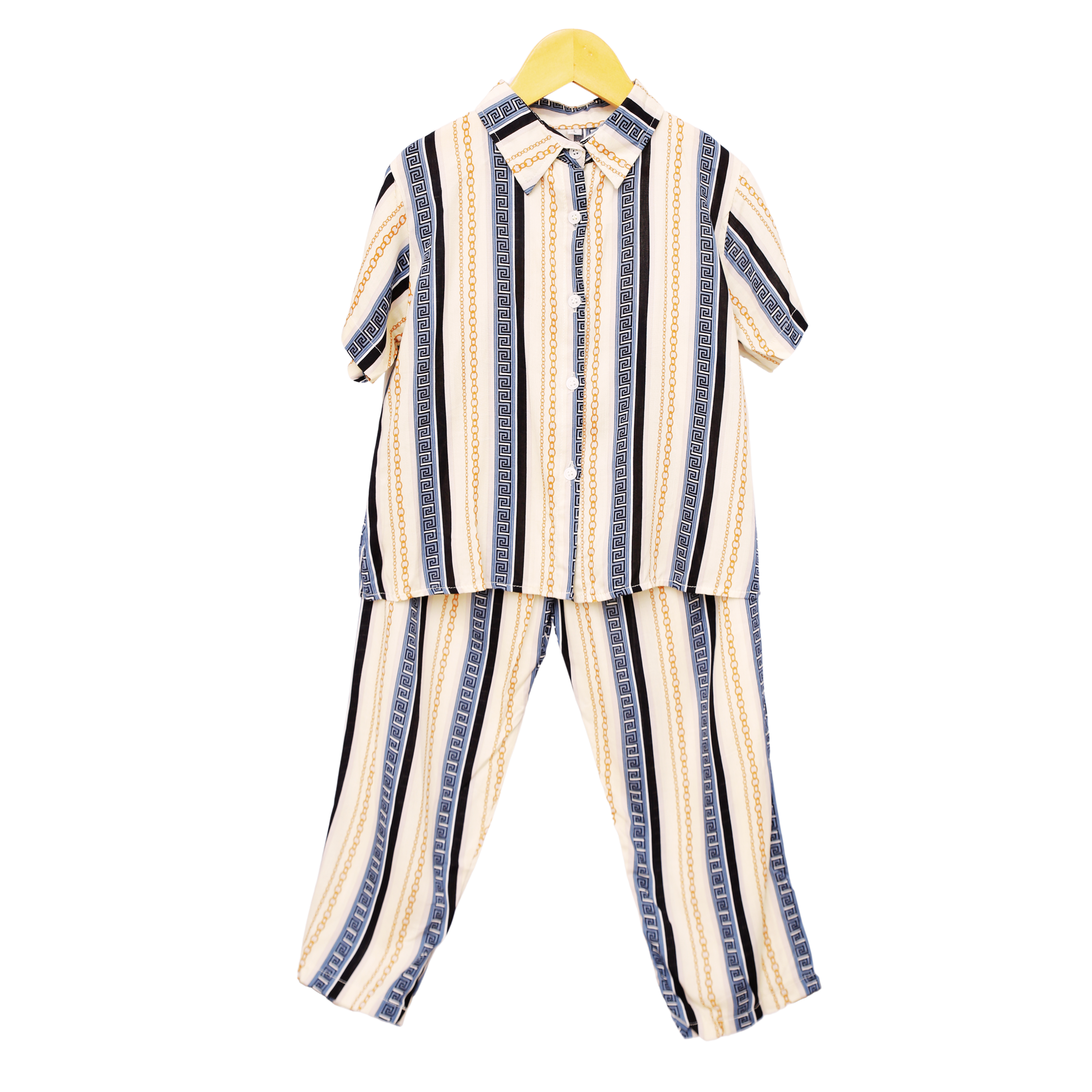 Boys' Stylish Striped Short Sleeve Shirt and Pants Set