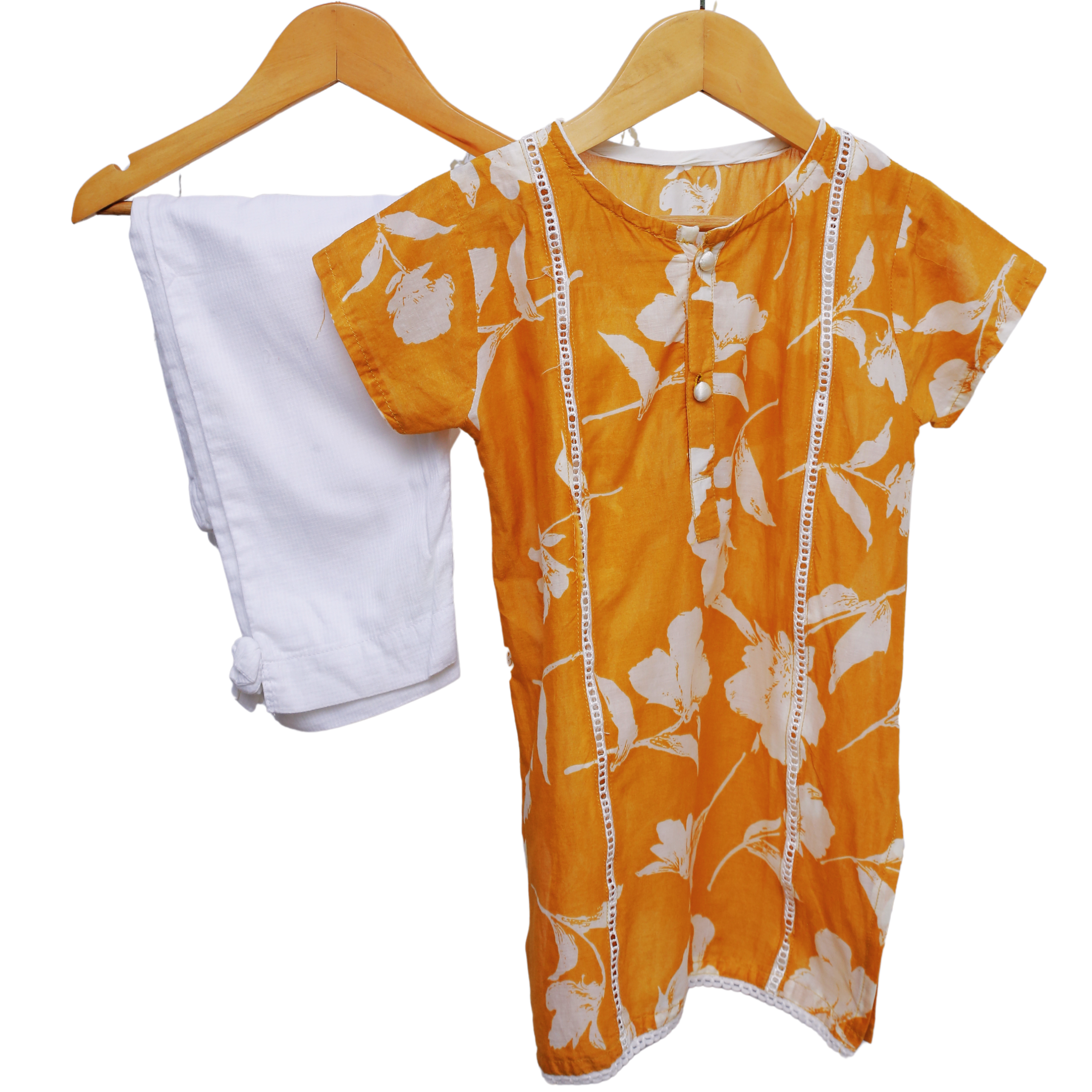 Kids Orange Floral Kurti & Trouser by Modiste